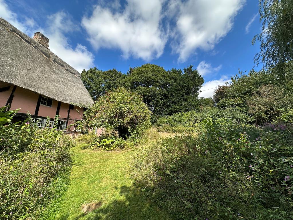 Lot: 115 - DETACHED THATCHED COTTAGE IN NEED OF REPAIR ON 1.36 ACRES OF LAND - External of the garden found from the back of the property